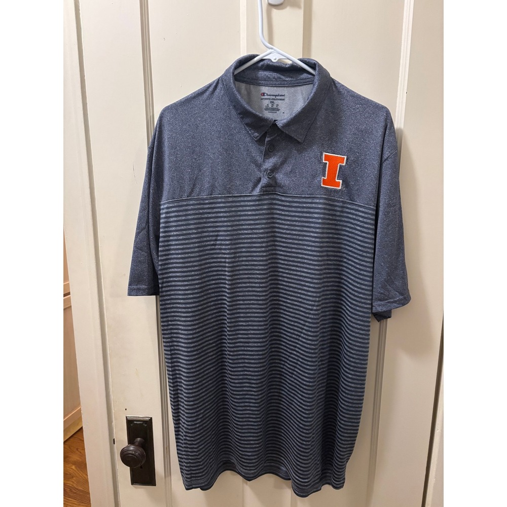 Champion University of Illinois Fighting Illini Polo Shirt Mens 2XL Navy Striped